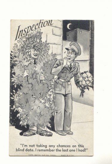 INSPECTION, SOLDIER ON BLIND DATE, VINTAGE COMIC POSTCARD #226