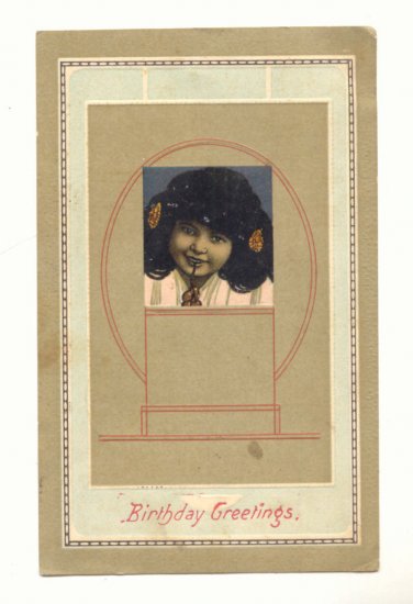 BIRTHDAY GREETING, YOUNG GIRL, VINTAGE POSTCARD #232