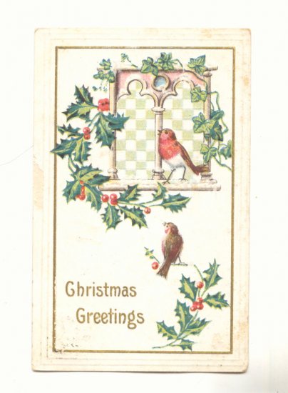 CHRISTMAS, ROBIN BIRDS, HOLLY, IVY, VINTAGE POSTCARD #234