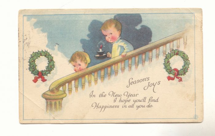 SEASON'S JOY, CHILDREN SNEAKING DOWNSTAIRS POSTCARD #236