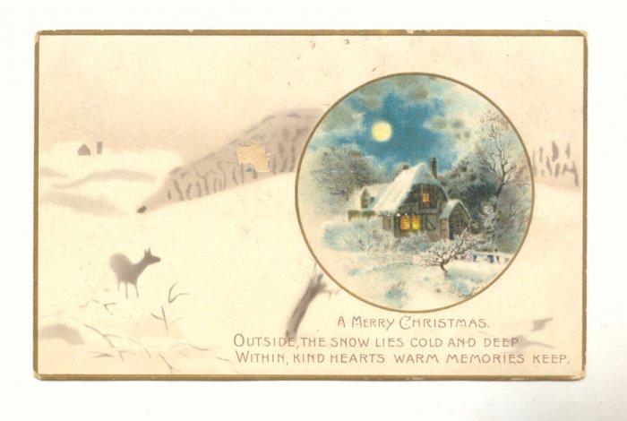 MERRY CHRISTMAS, MOONLIT WINTER SCENE, DEER, POSTCARD #238