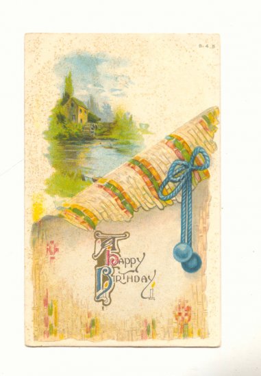 HAPPY BIRTHDAY, WATERMILL SCENE VINTAGE POSTCARD #243