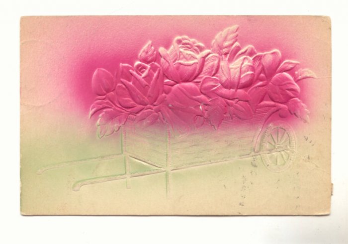 HEAVY EMBOSSED, WAGON OF ROSES, VINTAGE 1908 POSTCARD #244