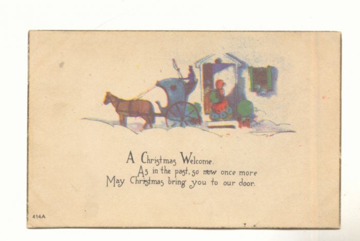 CHRISTMAS WELCOME, HORSE DRAWN COACH, VINTAGE POSTCARD #265