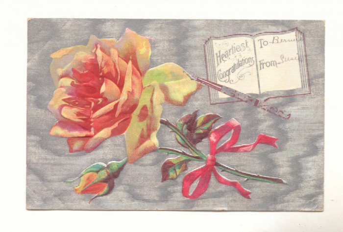HEARTIEST CONGRATULATIONS, LARGE ROSE, SILVER POSTCARD #278
