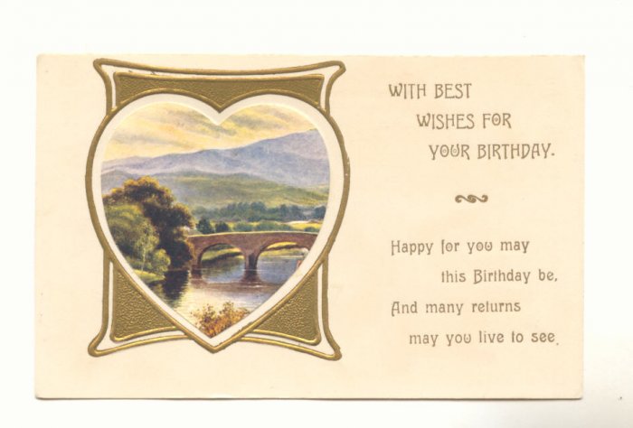 BEST WISHES BIRTHDAY HEART FRAMED SCENE VERSE POSTCARD #305