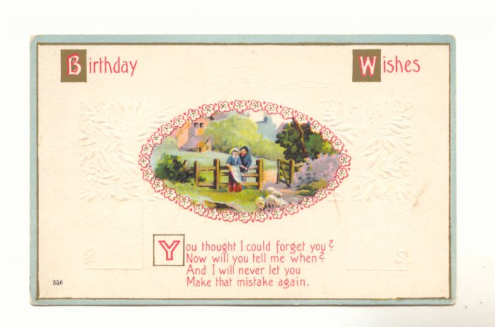 BIRTHDAY WISHES MAN LADY SHEEP VERSE VINTAGE POSTCARD #323