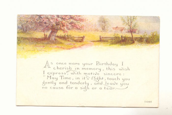 BIRTHDAY, ORCHARD SCENE, VINTAGE 1919 POSTCARD #324