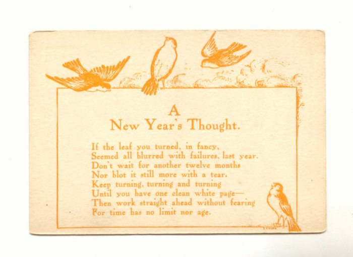 NEW YEAR'S THOUGHT BIRDS VERSE VINTAGE POSTCARDS #338