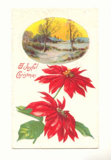 JOYFUL CHRISTMAS WINTER SCENE POINTSETTIA 1914 POSTCARD #347