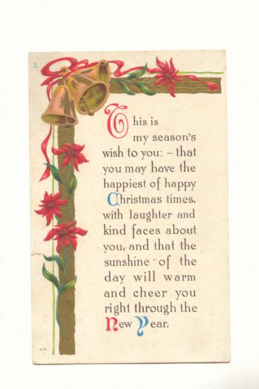 SEASON'S WISH CHRISTMAS VERSE VINTAGE POSTCARD #352
