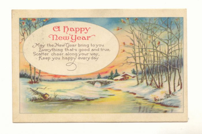 WINTER SCENE HAPPY NEW YEAR VERSE VINTAGE 1924 POSTCARD #358