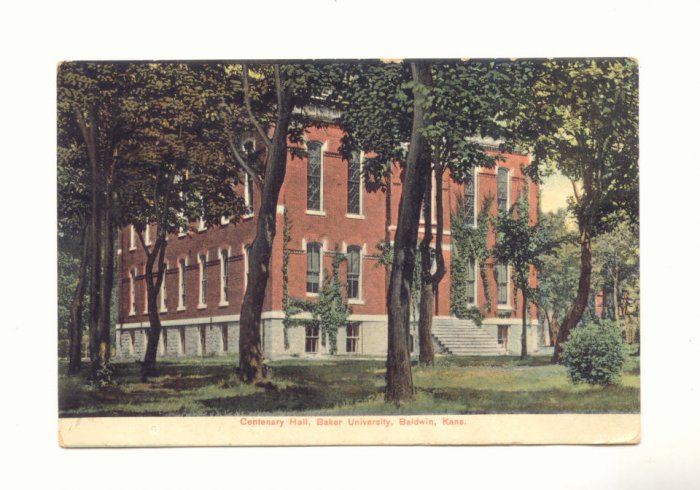UNIVER1908 CENTENARY HALL BAKER SITY BALDWIN KANSAS VINTAGE POSTCARD #375