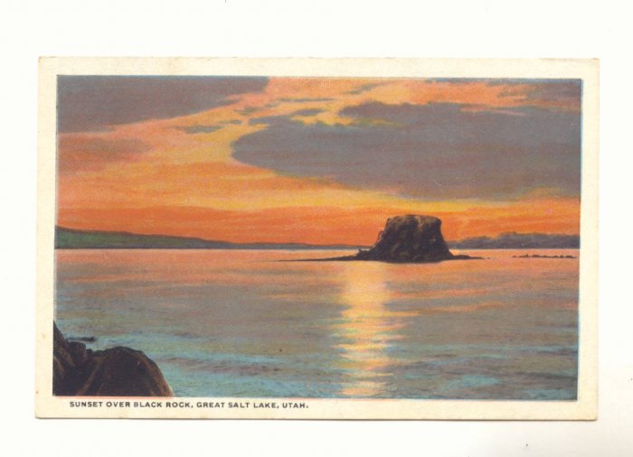 SUNSET OVER BLACK ROCK, GREAT SALT LAKE, UTAH POSTCARD #378