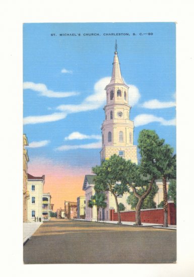 ST MICHAEL'S CHURCH CHARLESTON SOUTH CAROLINA Vintage Postcard #382