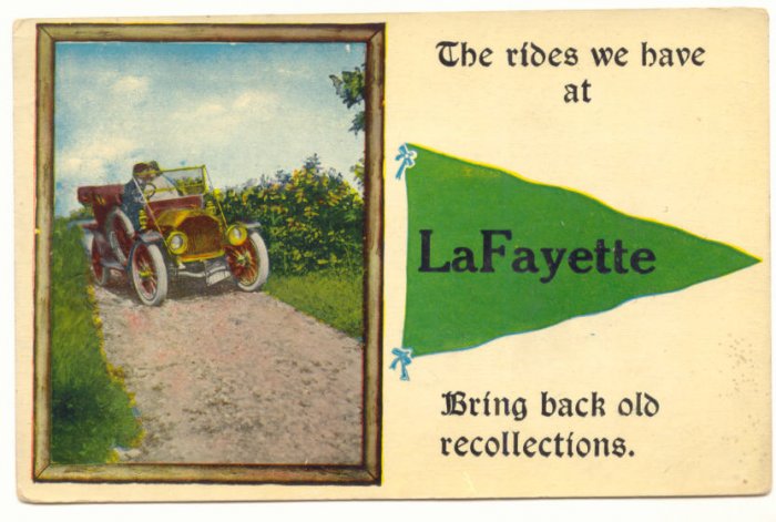 RECOLLECTIONS OF LaFAYETTE MODLE T, PENNANTS POSTCARD #385