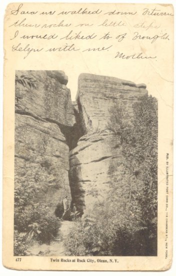 TWIN ROCKS AT ROCK CITY, OLEAN, N.Y. VINTAGE 1904 POSTCARD #386
