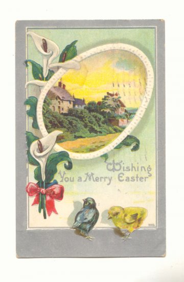 MERRY EASTER, CALLA LILLIES, CHICKS, SPRING SCENE Postcard #407