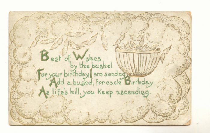 BEST OF WISHES BY THE BUSHEL, Basket OF WINGS 1911 Postcard #427