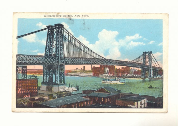WILLIAMSBURG BRIDGE, NEW YORK VINTAGE LINEN POSTCARD #428
