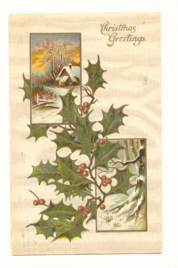 CHRISTMAS HOLLY WINTER SCENE, VINTAGE 1908 POSTCARD #439