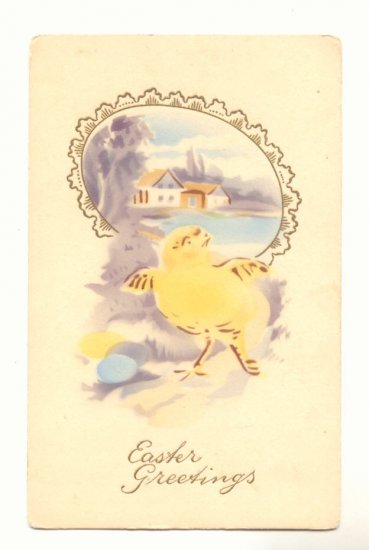 EASTER GREETING, YELLOW CHICK EGG FRAMED SCENE Postcard #444