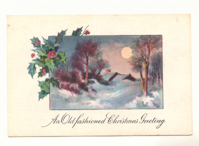 OLD FASHIONED CHRISTMAS FULL MOON WINTER SCENE VINTAGE Postcard #460