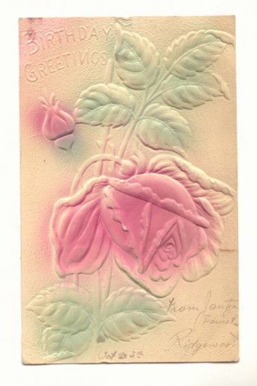 HEAVY EMBOSSED LARGE ROSE BIRTHDAY VINTAGE POSTCARD #463