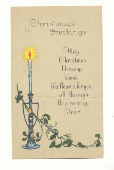 1924 Christmas Verse, Mistletoe Candle Vintage Postcard #465