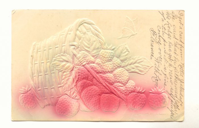1909 BASKET SPILLED STRAWBERRIES, AIRBRUSHED POSTCARD #482