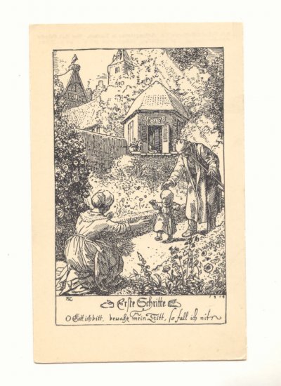 TODDLER RUNNING TO MOTHER, BLACK & WHITE PRINT POSTCARD #485