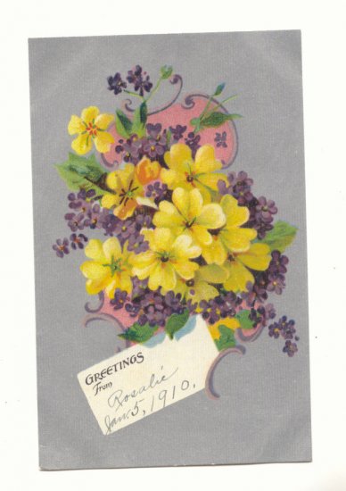 1910 GREETINGS, BOUQUET OF FLOWERS, VINTAGE POSTCARD #493
