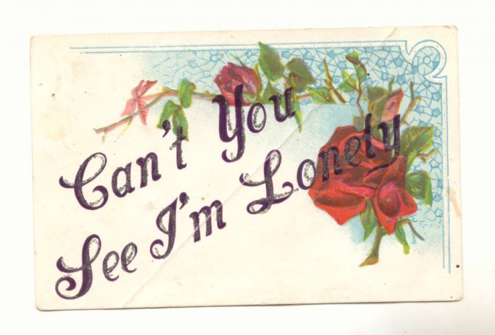 CAN'T YOU SEE I'M LONELY, RED ROSE VINTAGE 1909 POSTCARD #496