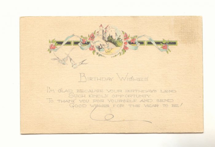 BIRTHDAY WISHES, BIRDS, FLOWERS, VERSE VINTAGE Postcard #513
