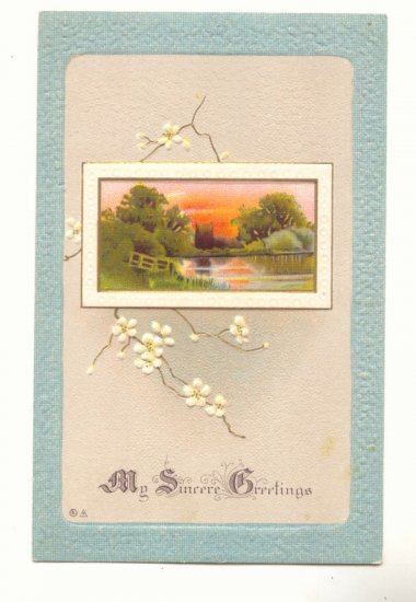 MY SINCERE GREETINGS, LOVELY POND SCENE Vintage Postcard #516