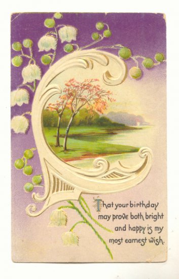 Birthday Bright and Happy, Lily of the Valley, Park Scene Vintage Postcard #540