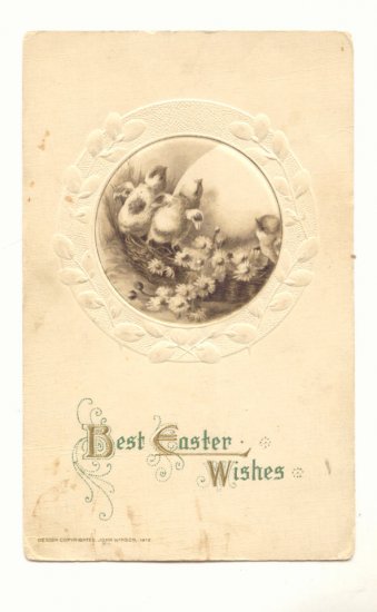 Best Easter Wishes Chicks Large Egg Flowers VINTAGE POSTCARD #547