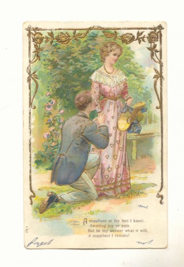 Romantic Couple Man Proposing Verse Vintage Postcard #550