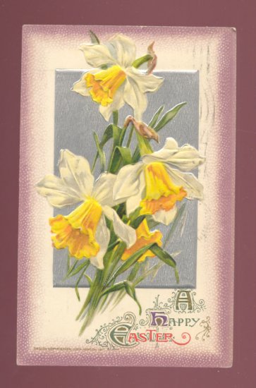 John Winsch A HAPPY EASTER Large Daffodils Vintage 1911 Postcard #554