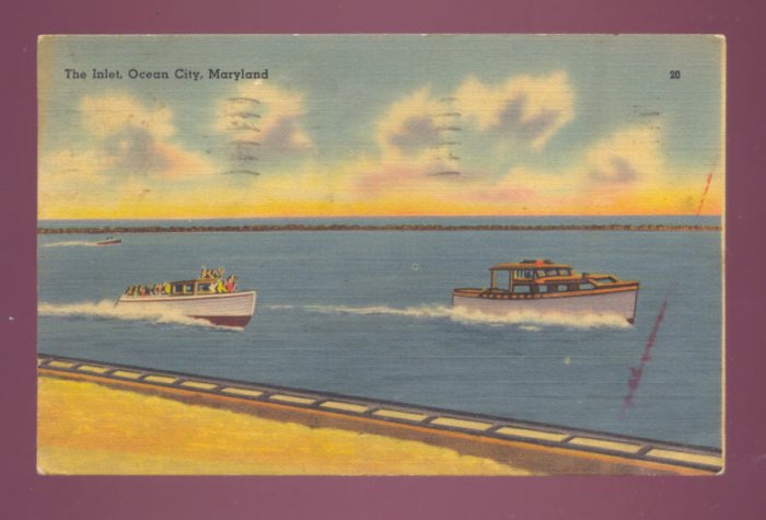 The Inlet, Ocean City, Maryland Vintage 1941 Postcard #555
