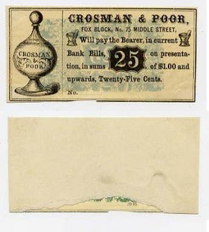 Maine, Portland, Crosman & Poor, 25 Cents, 1860s