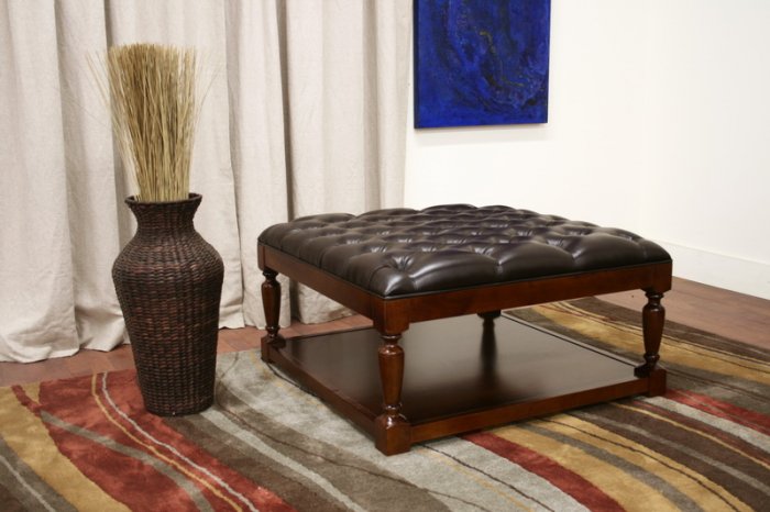 Elegant Tufted Faux Leather Ottoman Coffee Table Stool