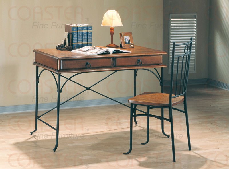 Modern Casual Table Desk Chair 2 Piece Set Metal & Wood