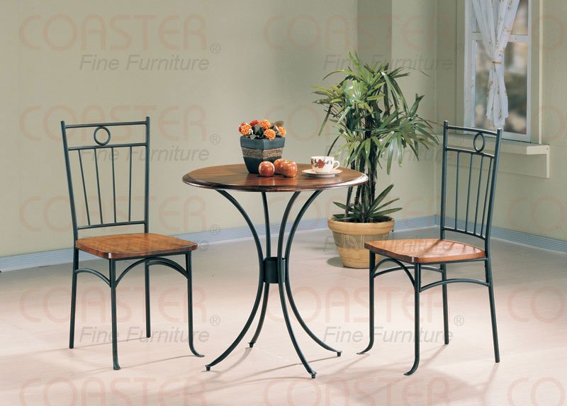 Modern Round Bistro Dining Table 3 Piece Set Wood Metal