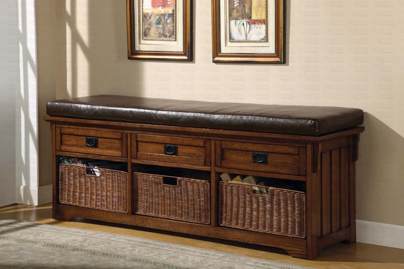 Modern Storage Bench Chair Baskets and Upholstered Seat