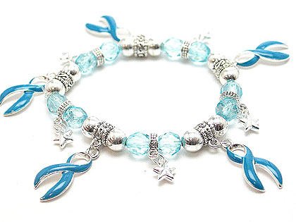 BLUE RIBBON OVARIAN CANCER AWARENESS CHARM BRACELET