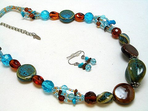 BLUE AQUA BROWN CERAMIC CRYSTAL SET