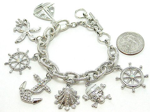 WHITE NAUTICAL PIRATE SEA SKULL BOAT SHELL PIRATES CARIBBEAN BRACELET
