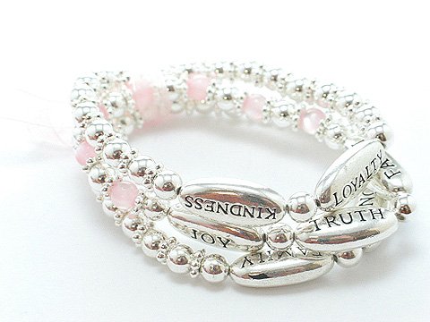 PINK REVERSIBLE HUMANITY LOVE KINDNESS WORDS RIBBON BEAD BRACELET
