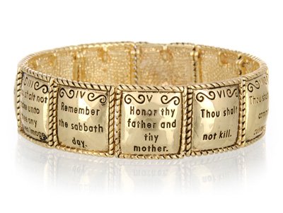 RELIGIOUS GOLD TONE TEN COMMANDMENTS BANGLE BRACELET